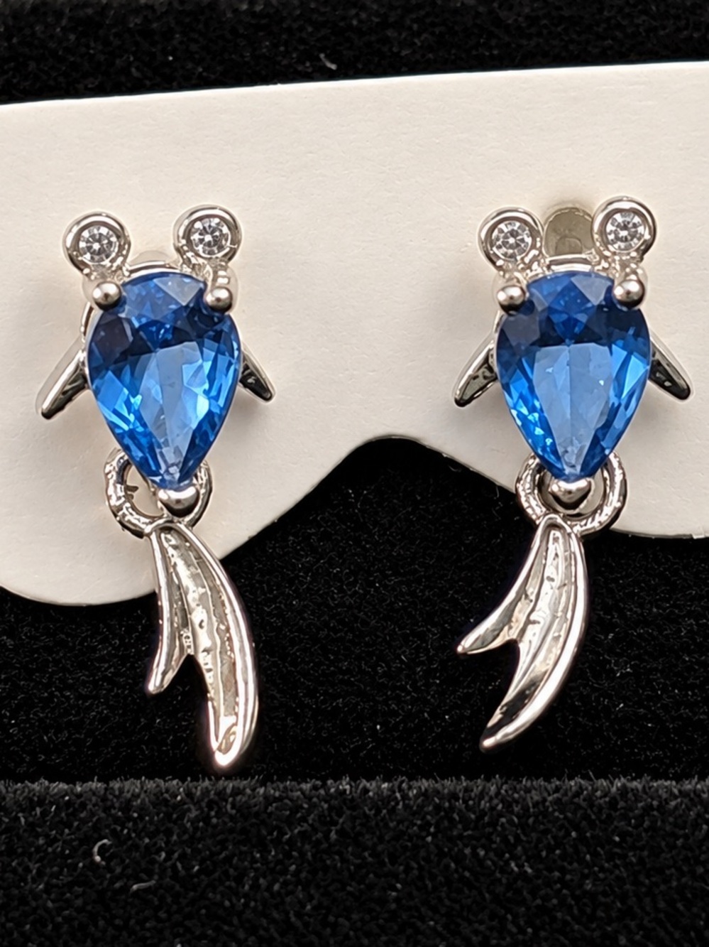 Sapphire Koi Fish Earrings • Tail Dangle Drops • Nickel Free